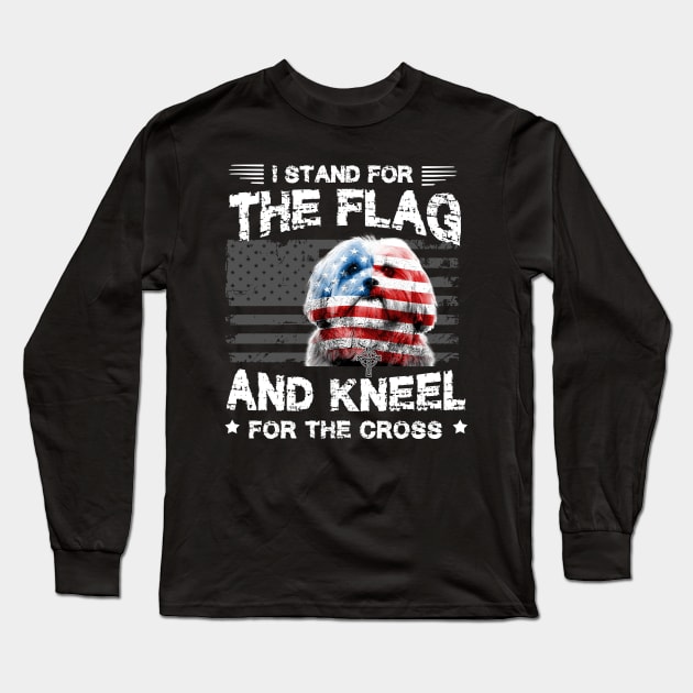 Shih Tzu Dog Stand For The Flag Kneel For Fallen Long Sleeve T-Shirt by Antoniusvermeu